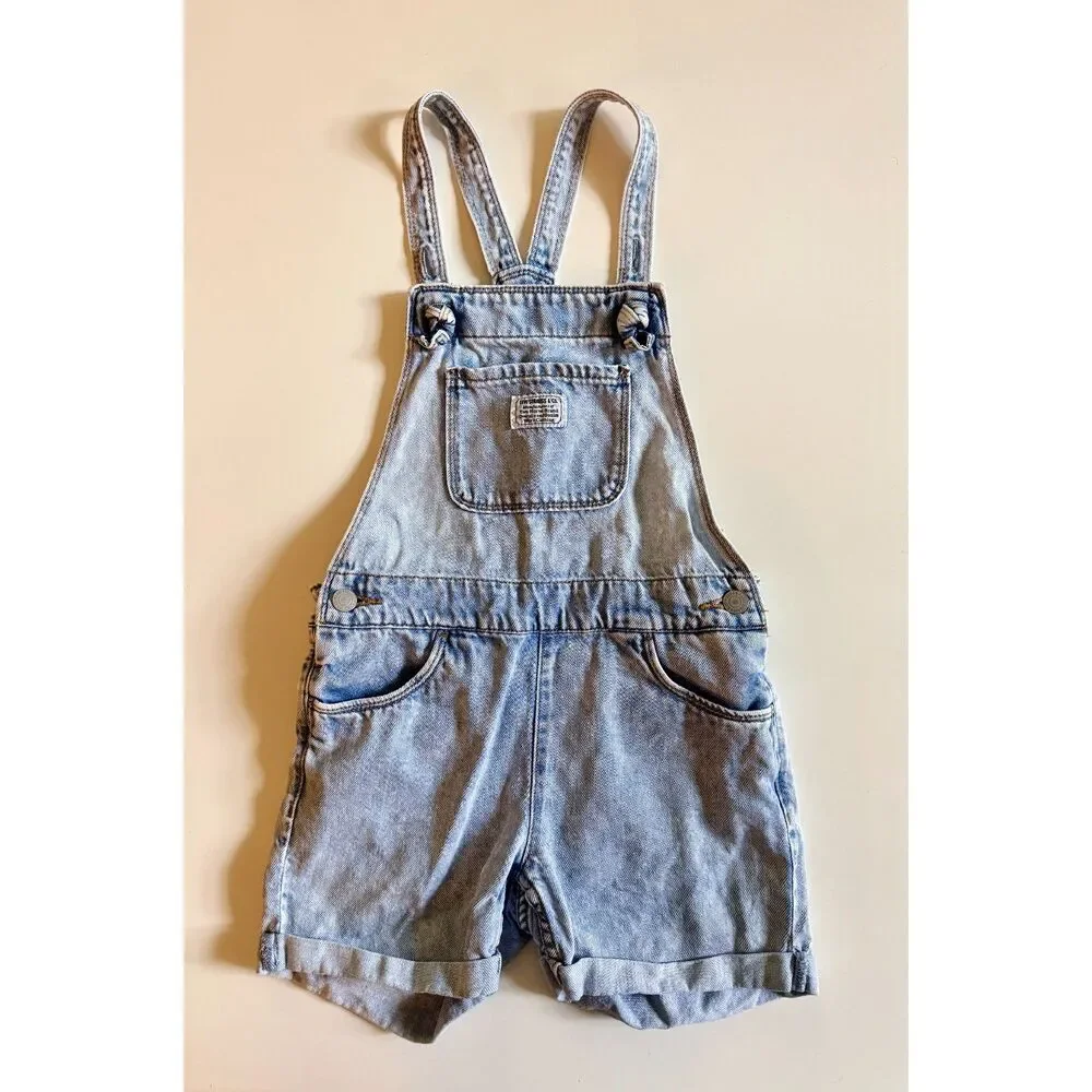 Levi's Girls Size 8 Denim Light Wash Shortall Adjustable